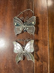 Two Beautiful Butterfly Sun Catchers Vintage Lot Bundle Of 2 Stained Glass