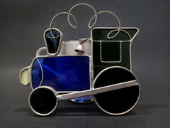 1990s Stained Leaded Glass Train Locomotive 4.85″ Suncatcher EUC
