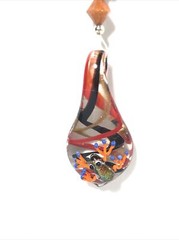 Lampwork glass frog pendant & red bead suncatcher ornament decor. Orange & green