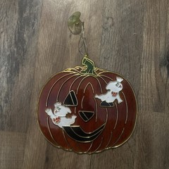 Vintage Halloween Suncatcher Ghost Pumpkin Plastic Window Decor Jack o Lantern