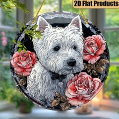 West Highland White Terrier with Roses Acrylic Suncatcher Dog Lover Decoration
