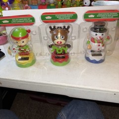3 Solar dancing characters, elf reindeer and snowman ,let the sun in and watch