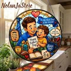 Fathers Day Best Dad Stained Glass Suncatcher Gift