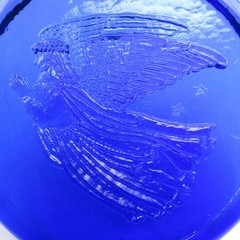 Large Pressed Glass Sun Catcher, 6″ d, Angel, Cobalt Blue, Hang Loop