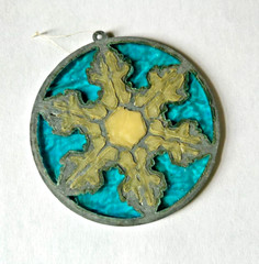 Vintage Sun Catcher-Stained Glass: Snowflake with Blue Background