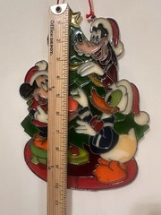 1983 Kurt Adler Stained Glass-Mickey Donald Duck Goofy Suncatcher Ornament 10”