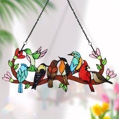 Birds On Branch Stained Glass Suncatcher Cardinal Hummingbird Kingfisher Doub…