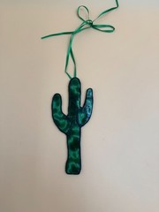 Handcrafted stained glass saguaro cactus suncatcher, ornament