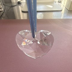 Clear Faceted Glass Heart Hanging Suncatcher Prism w/ Blue Ribbon 1.75 in