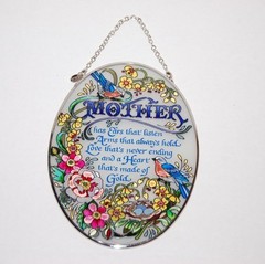 #41383 MEDIUM OVAL MOTHER’S HEART OF GOLD HAND PAINTED GLASS SUNCATCHER DECOR