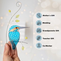 Stained Glass Kingfisher Suncatcher – Handmade Bird Decor Gift for Her/Him