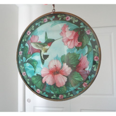 Hummingbird Sun Catcher Via Vermont Art Catchers 90s Pink Hibiscus Green Floral