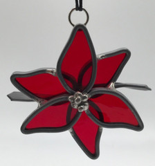 Stained glass red poinsetta window sun catcher Christmas heavy