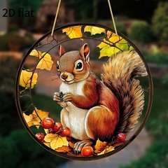 Wild Squirrel Fall Maple Berry Round Acrylic Suncatcher Front Porch Window Decor