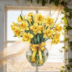 Daffodil Flower Acrylic Suncatcher Window Hanging Yellow Floral Decor Gift