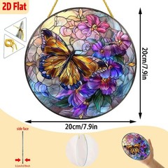 Vintage Butterfly Floral Round Acrylic Suncatcher Window Home Holiday Decor Gift