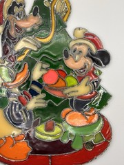 1983 Kurt Adler Stained Glass-Mickey Donald Duck Goofy Suncatcher Ornament 10”