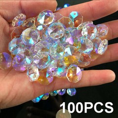 100* AB Octagonal Bead Rainbow Crystal Chandelier Suncatcher Prism Part Pendant
