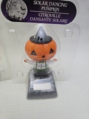 Lot of 2 Solar Powered Dancing Bobblehead Halloween Skull Skeleton & Pumpkin New