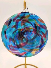 Hand Blown Art Glass Spiral Disk Decorative Suncatcher Ornament 5″ EUC