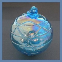 Hanging Glass Ball 4″ Aqua Glass with Geometric Lines (1) GB90 Slight AB Finish