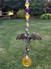 Rear View Mirror Crystal Gemstone Ornament, Silver Dragon Car Charm Sun Catcher