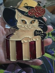 Vintage Suncatcher Cat Stained Glass Kitten Hat Playing Box Flowers Roses Lead
