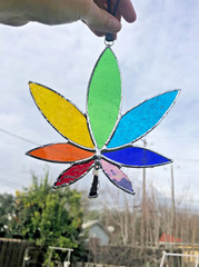 Rainbow Weed Leaf Stained Glass Suncatcher 420 Handmade Stoner Gifts Gay Art