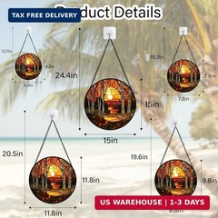 Stained Glass Window Hanging, Orange Red Landscape Forest Lake Moon Suncatcher f