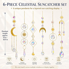 6Pieces Colorful Crystals Suncatcher Hanging Sun Catcher with Chain Pendant Orna