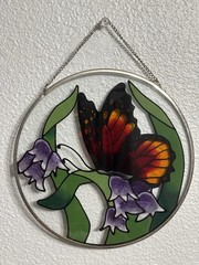 Hand Painted Stained Glass Butterfly Flower Sun Catcher Home Decor