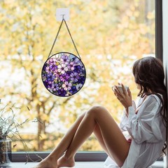 Violet Flowers Stained Glass Window Hanging Suncatcher Christmas Gift