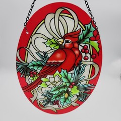 Cardinal Glass Suncatcher Christmas 12 Inch Window Hanging Light Catcher Flaw