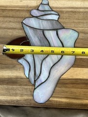 Vintage Beautiful 11” Leaded Glass Suncatcher Iridescent Seashell Conch Shell