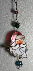 Vintage Stained Glass Santa Jolly Christmas Art Decor Heavy Suncatcher Folkart