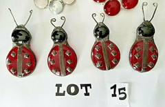 Suncatchers Ornament Window Ladybugs RED BLACK 4 Stained Glass LOT Lady Bugs