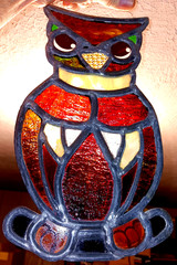 Vintage Signed CULLEN Stained Glass Owl Suncatcher Leaded Window Art 11” 70s MCM