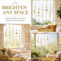 6Pieces Colorful Crystals Suncatcher Hanging Sun Catcher with Chain Gold