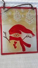 Vintage? Snowman Window Christmas Sun Catcher Tree Ornament Decor 6″ x 7.5″