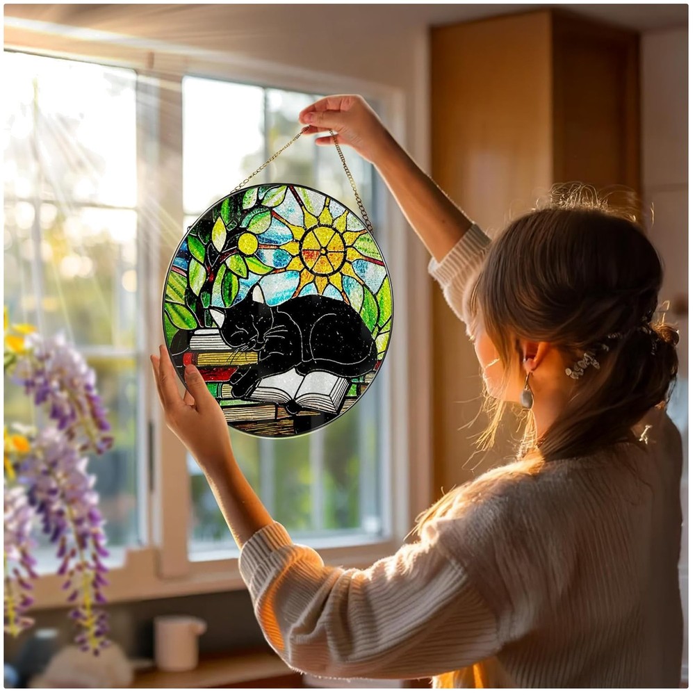 Unique Cat Lover Gift: Stained Glass Window Hanging