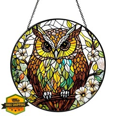 RVEAFA Owl Stained Glass Suncatcher 7.87″