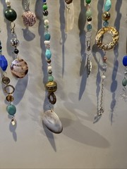 Large beaded driftwood wall hanging suncatcher beachy lake ocean handcrafted 57”