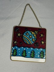 Vintage Christmas Glass Painting Suncatcher Window Decor 5 X 5”