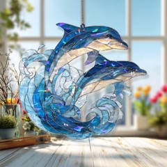 Dolphins Ocean Wave Suncatcher Ornament Sea Life Window Decor