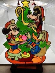 1983 Kurt Adler Stained Glass-Mickey Donald Duck Goofy Suncatcher Ornament 10”