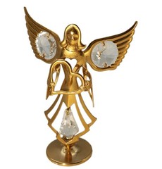 Vintage 24K Gold Plated Angel Heart Austrian Crystals Figurine 3.5” Mascot USA