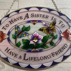 Majestic Sister Suncatcher Hand Painted Glass Art 8.5” X 6.5” Window Hanging