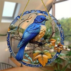 Autumn Blue Bird Foliage Acrylic Hanging Pendant Rustic Home Decor Set