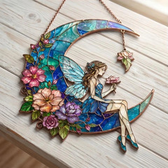 Fairy Moon Acrylic Suncatcher Floral Fairy Crescent Moon Window Decor Gift