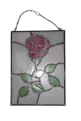 Stained Glass Pink Rose Sun Catcher Slag Glass Window Hanging Decor